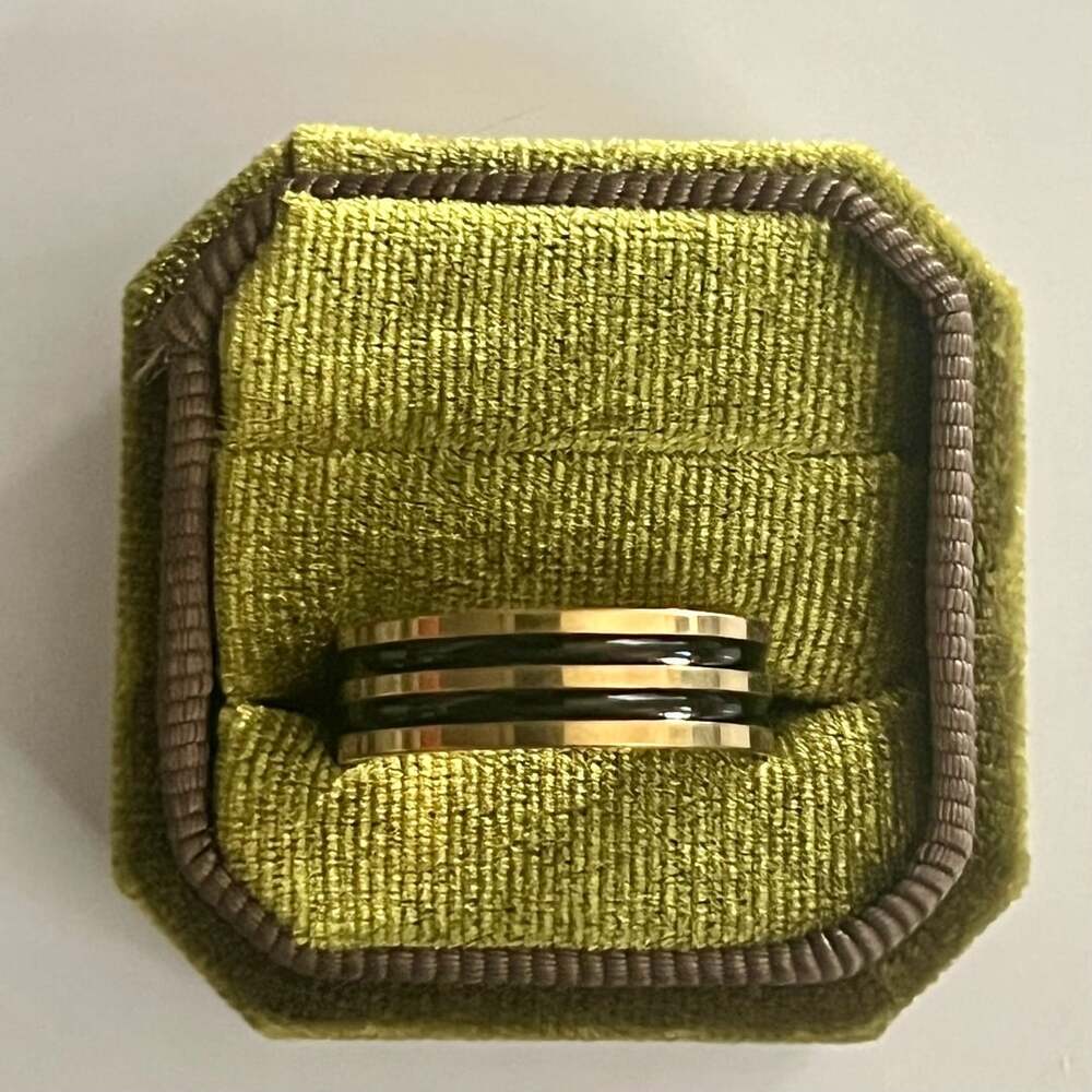 Stainless Steel Gold and Black Enamel 8mm Band Ring Size 10
